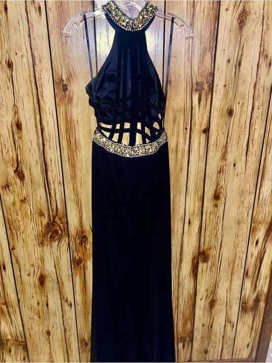 Alyce Paris Black Beaded Two Piece Prom Gown Open Back Halter 4 Rare Formal - Picture 3 of 11